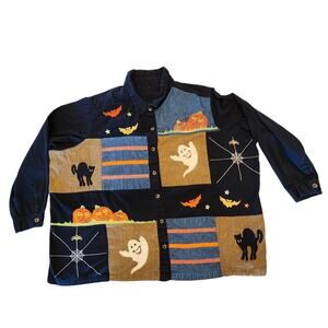 Halloween Women's Button Up Spooky Applique Embroidery Jacket Ghost  Bats